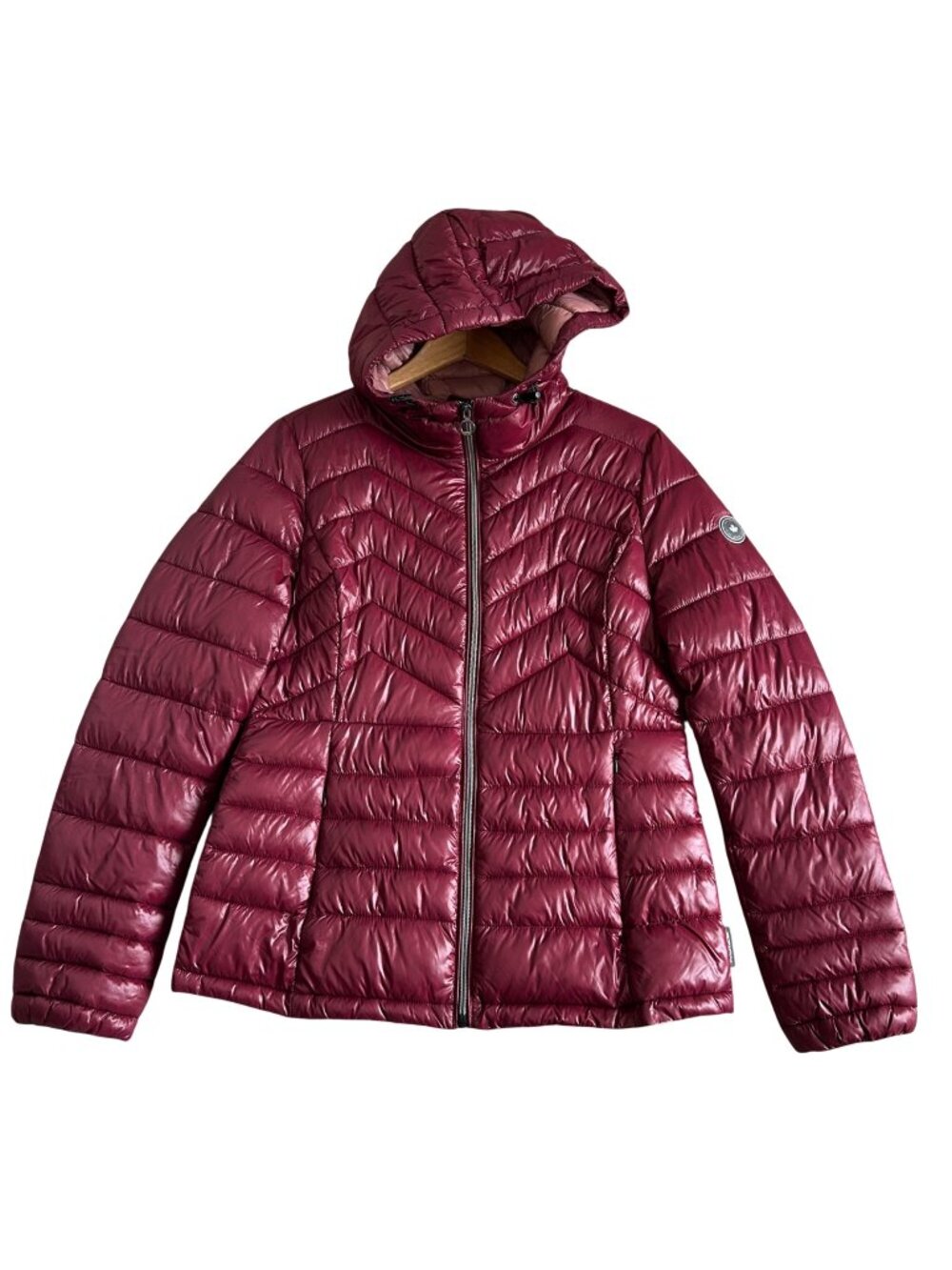 Noize Women's Sz M Burgundy Hooded Puffer Jacket Lightweight Outerwear